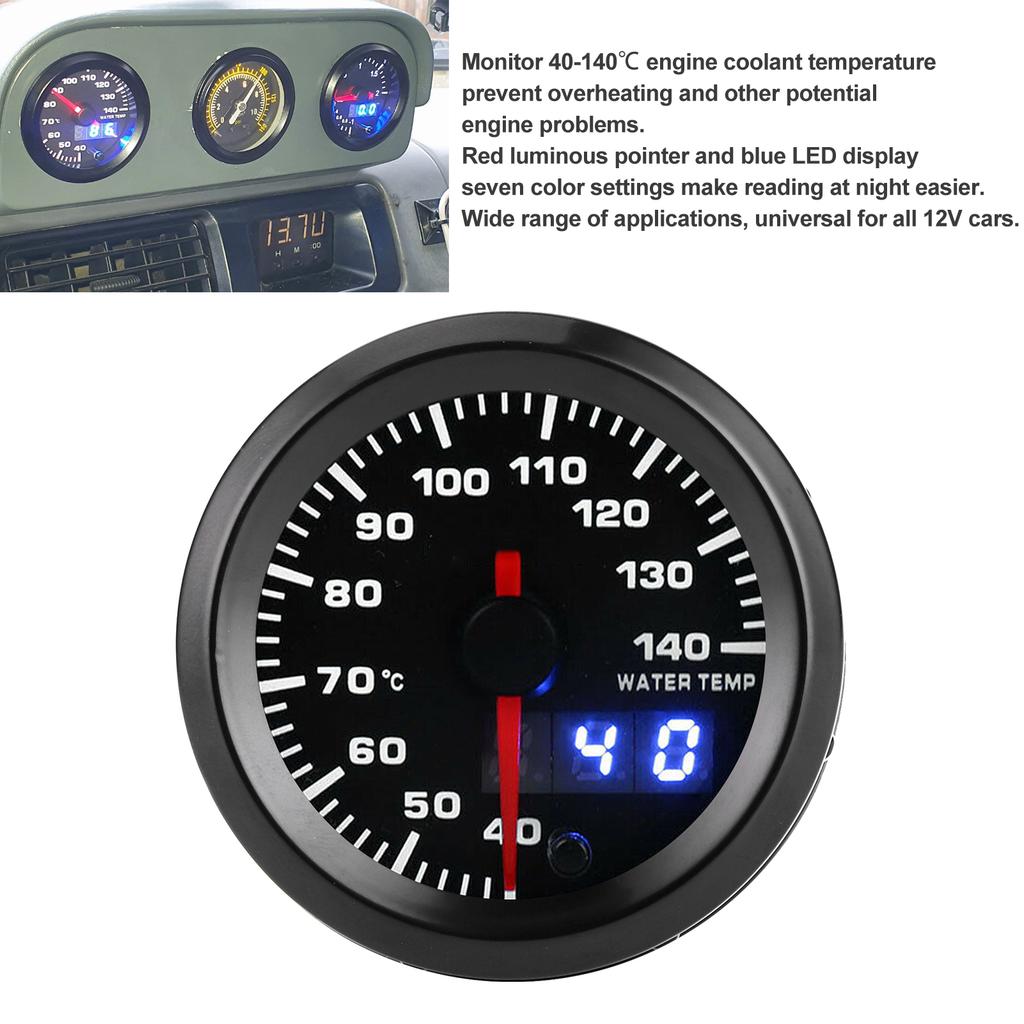 2in Water Temperature Gauge 40-140℃ Pointer 7 Colors LED Display for 12V Cars LED Water Temperature Gauge