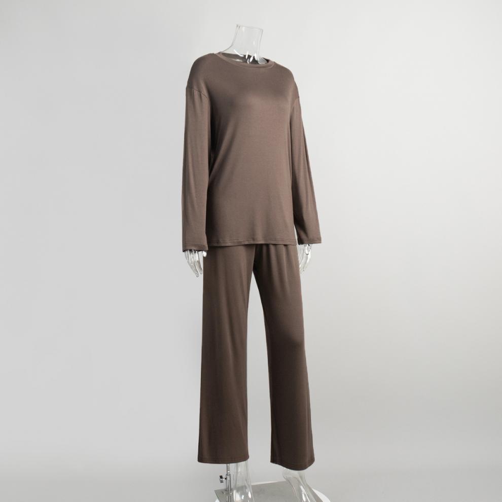 European & American Women's Knit Pajama Set: 2025 Autumn/Winter Loose Round Neck Long Sleeve Top & Pants