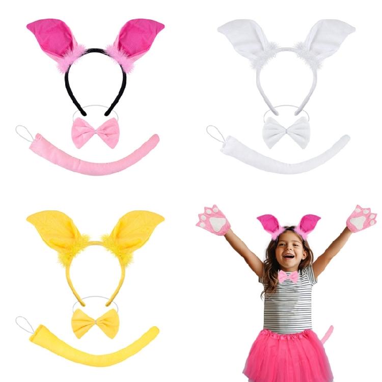 1/3/4pcs Pig Costumes Accessories with Pig Ears Headband,Bowtie,Gloves,Tail,Tutu Skirt Halloween Animal Dress Up Set
