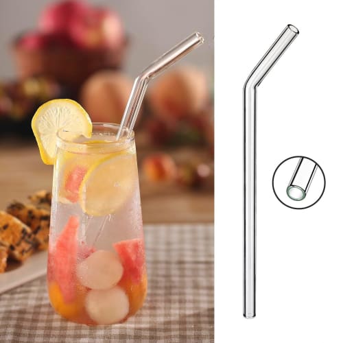 aninako Set of 4 Glass Straws, Heat-Resistant, Reusable, 20cm Tall, for Frozen Sparkling Tea, Heat-Resistant, Safe, Non-Toxic, Includes Cleaning Brush
