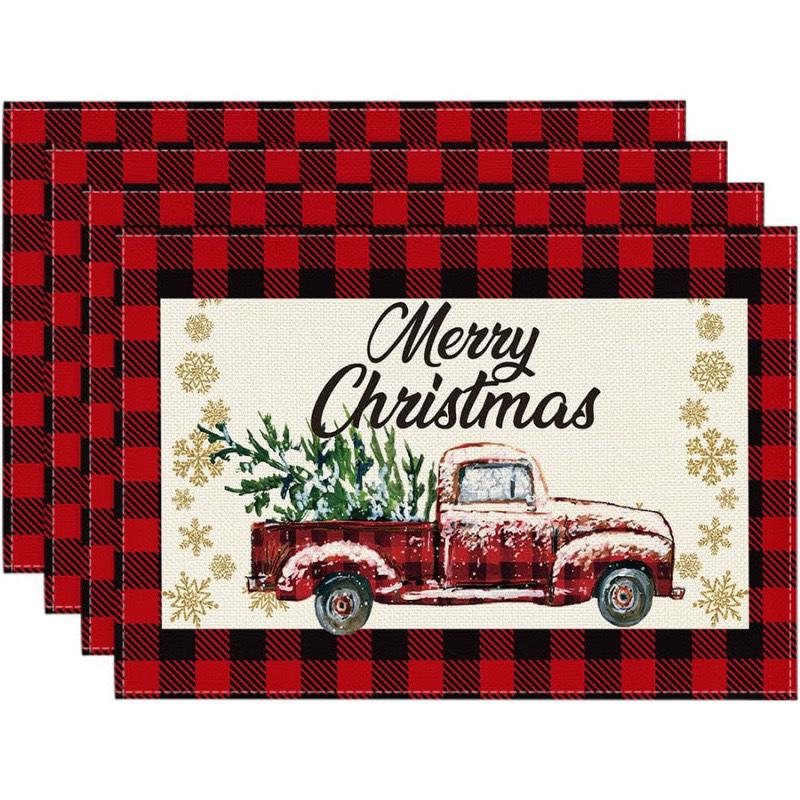 Cross-Border Bestseller Christmas Linen Placemat - Festive Letters & Colors for Restaurant Decoration