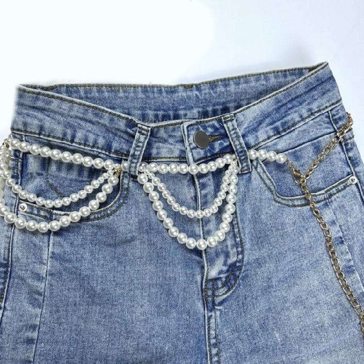 Classical Layered Imitation Pearls Belt Chain Lightweight Design Ideal Gift For Fashion Enthusiasts