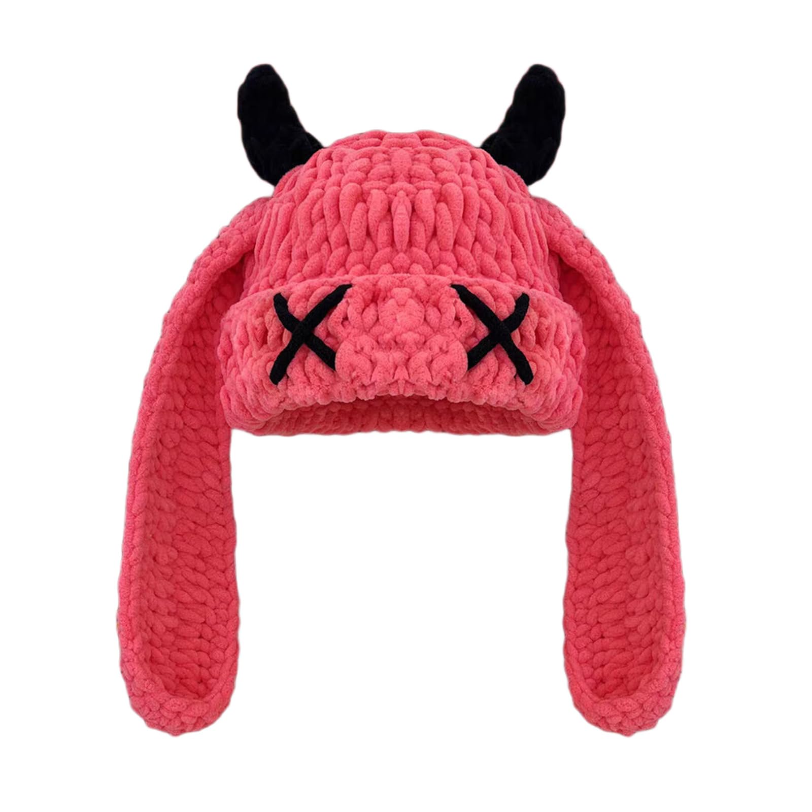 

Cute And Quirky Little Devil Long-eared Knitted Hat For Women, Warm And Ear-protecting For Fall And Winter, Sweet And Cool Horned Pullover Woolen Hat One Size