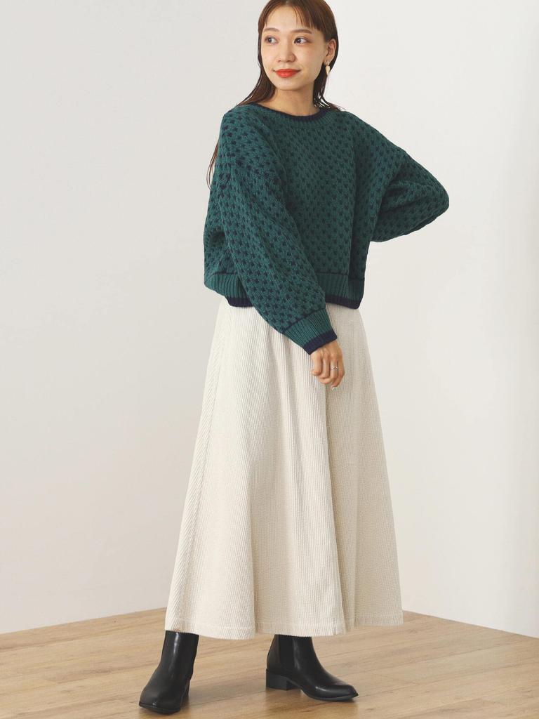 Knit Dot Jacquard Knit GRÜN GRATIS [Beams Heart] L/S Damen