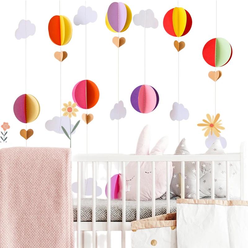 3D Hot Air Balloon Love Heart Clouds Paper String Room Wall Background Hanging Banner Birthday Baby Shower Party Decorations