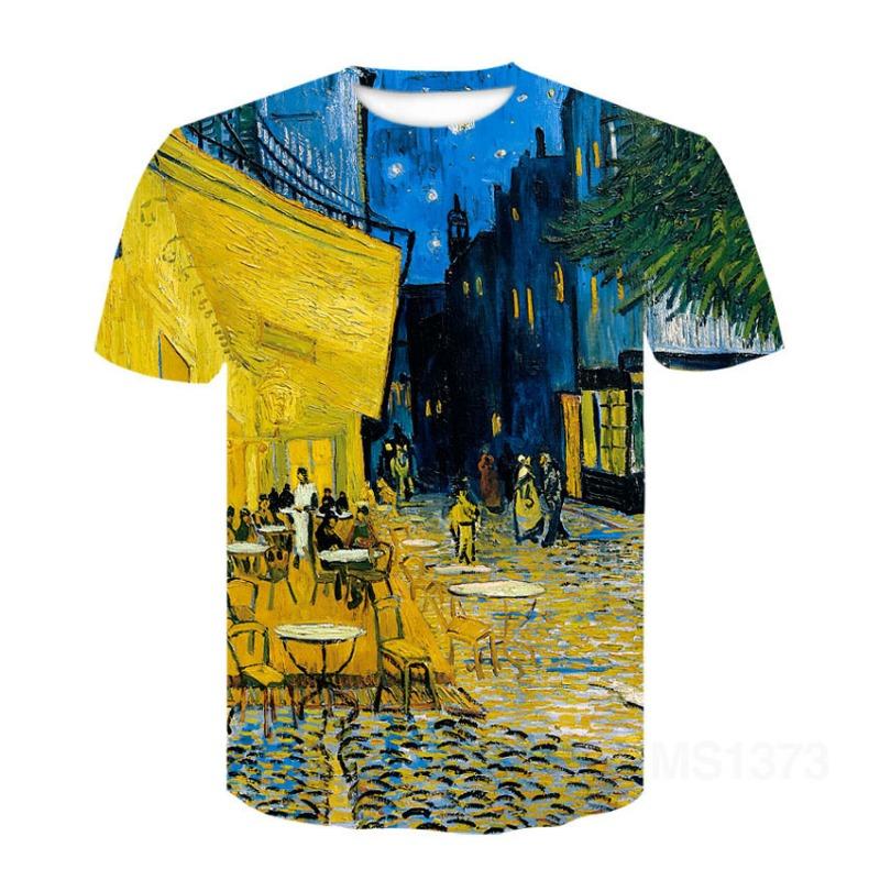 

Новая футболка с принтом в стиле чернильной живописи Ван Гога, с 3D-печатью, художественная, свободного кроя, повседневная, мужская 6XL