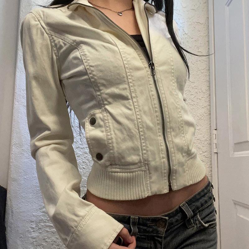 

Женская куртка-стойка на молнии с длинными рукавами, облегающая рабочая куртка, повседневная короткая верхняя одежда, пальто на весну и осень S бежевый