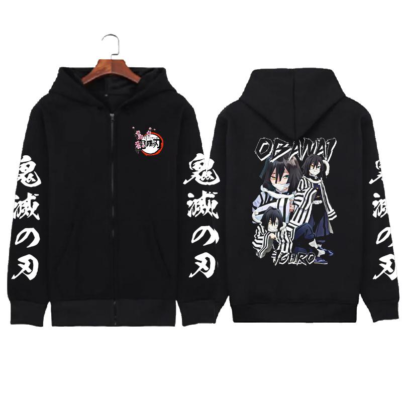 Harajuku Anime Demon Slayer Iguro Obanai Print Hooded Men Women Classic Zipper Hoodies Casual Loose Sweatshirt Unisex Zip Jakcet