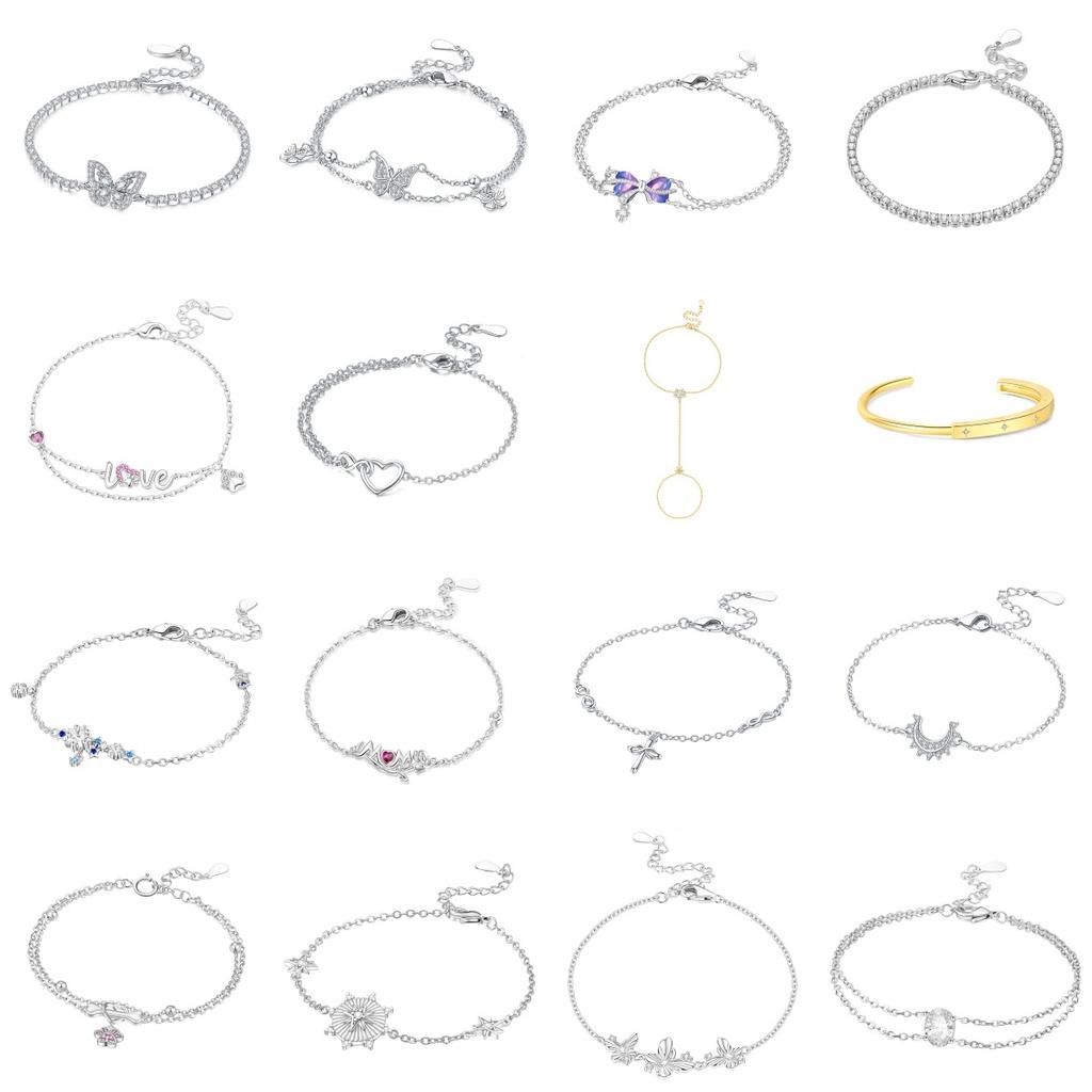 925 Silver Butterfly Moon Star Stone Bracelet Minimalist Jewelry