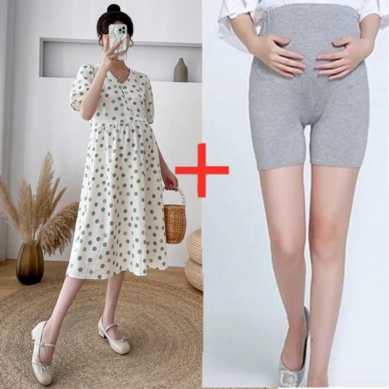 

Платье для беременных и кормящих, летний модный костюм, летняя новинка, в горошек, маленькая юбка с коротким рукавом XXXL 165-185