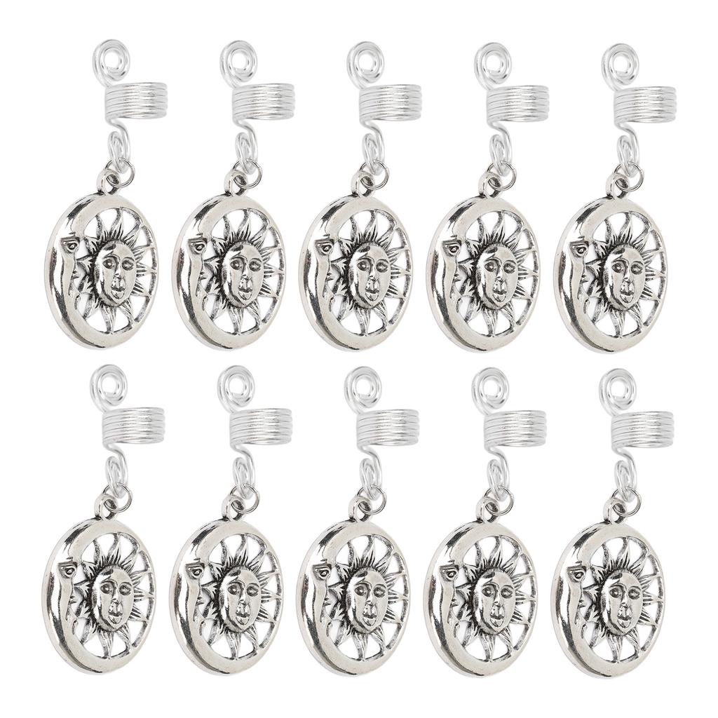 10pcs Metal Hair Beard Jewelry Moon Alloy Sun Pendant Dreadlocks Hair Braiding Decorative Accessories