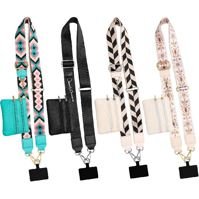 4PCS Clip and Go Strap for Phone with Wallet Crossbody, Phone Strap with Zippered Pouch Adjustment Mix Color Phone Strap Crossbody for Woman