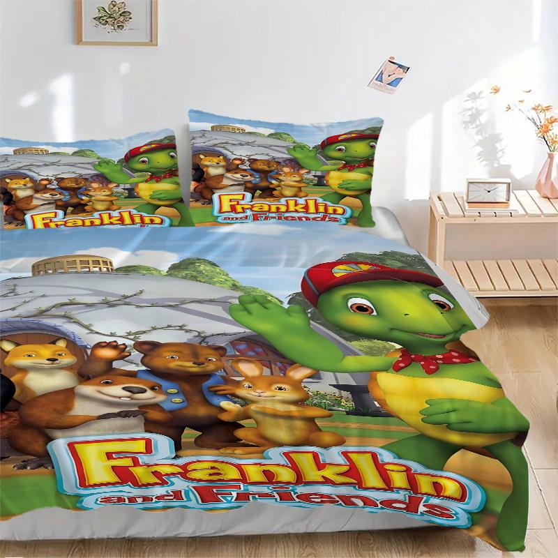Franklin Friends Print 3Pcs Bedding Set,Duvet Cover with 2 Bedro,Pillowcase Home Birthday Gift
