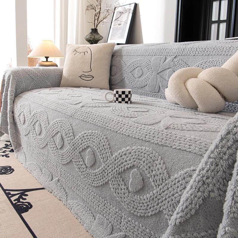 Solid Color Luxury Plush Sofa Towel Winter Warm Thick Velvet Sofa Covers L-shaped Sectional Non-slip Slipcovers for Living Room