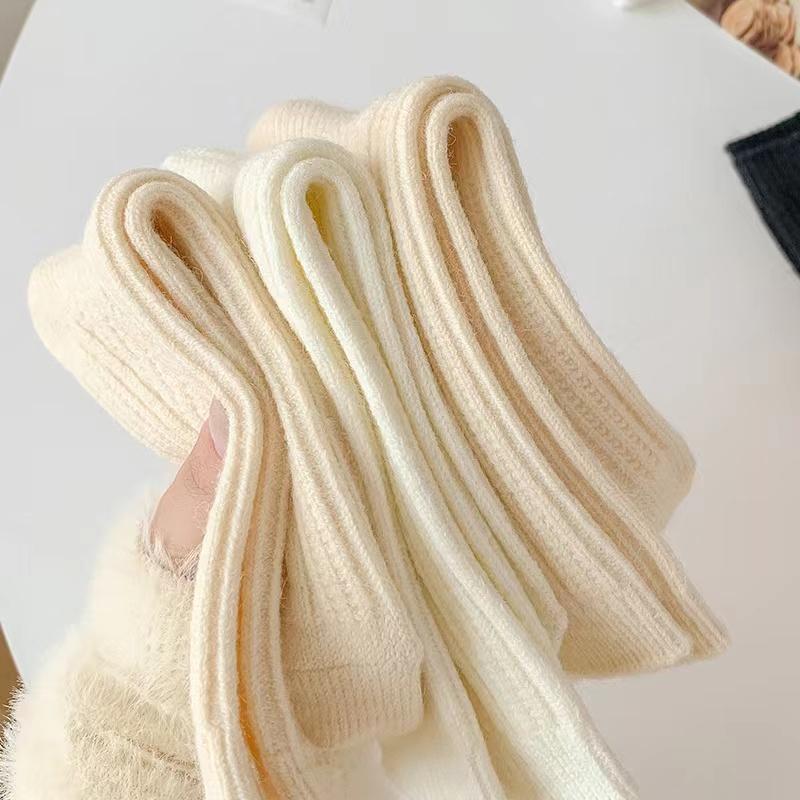 Lot New Cashmere Wool Socks Women's Winter Thicken Warm Black White Pack Set Thermal Japanese Fashion Solid Color