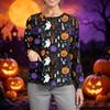 Women's Casual Long Sleeve Single Breasted Cardigan Halloween Pumpkin Print Workwear Shirt Top for Caregivers Lightweight Comfortable