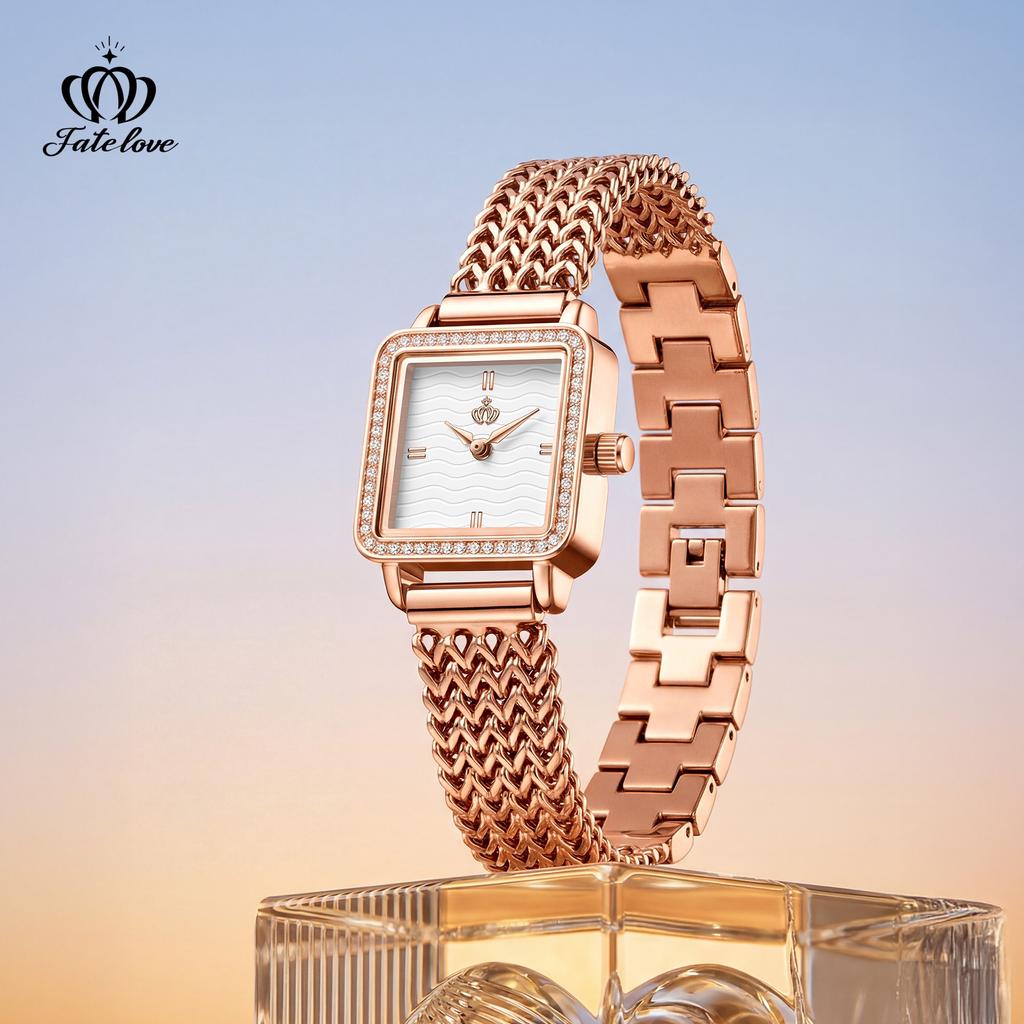 Fatelove 928 Quartz Watches for Women Steel Strap Diamond Bezel Waterproof Woman Watch Fashion Elegant Simple Ladies Wristwatch