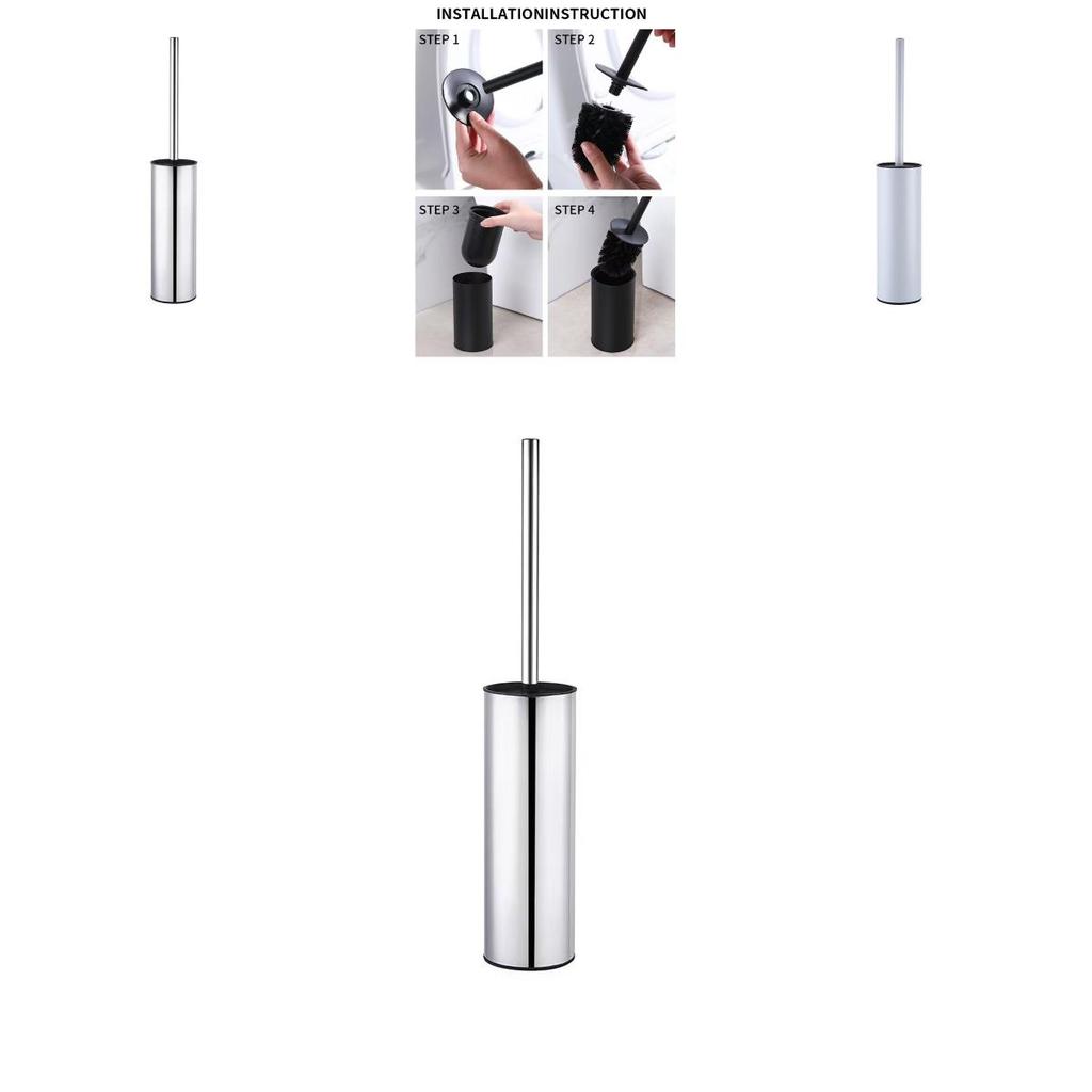 Stainless Steel Toilet Brush Holder Set With Round Design For Modern Bathroom Decor