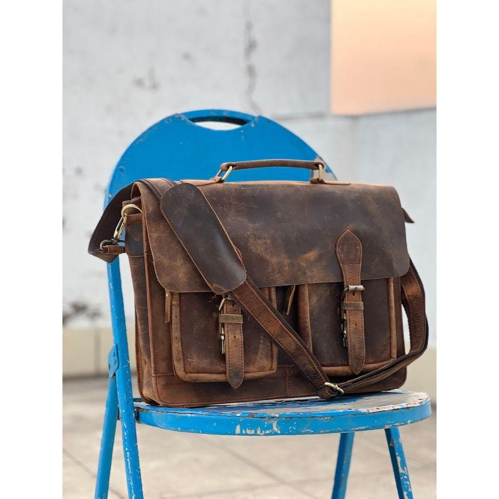 Handgemachte personalisierte Echtleder Messenger Bag Laptoptasche Schultertasche für Männer und Frauen Büro Aktentasche - Vintage Style Messenger Bag