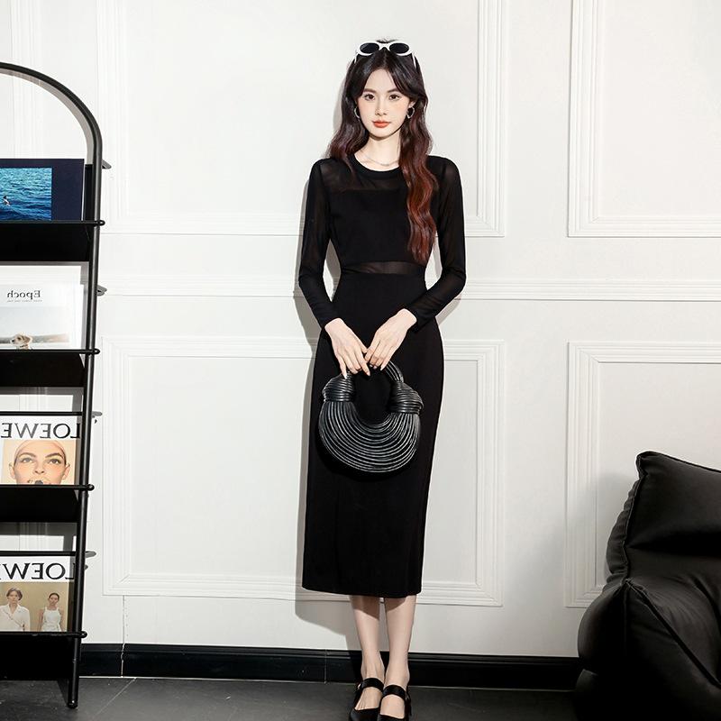 

Autumn Style Elastic Mesh Versatile Long Dress Extra Large чёрный