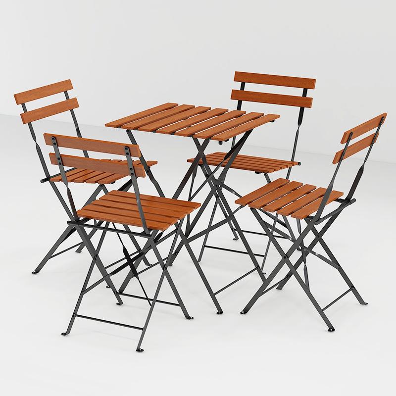Outdoor Solid Wood Folding Balcony Table and Chair Set - 3-Piece