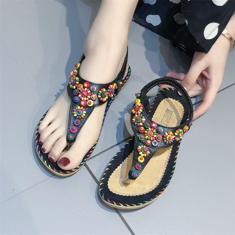 

Женские сандалии на платформе в богемном стиле, элегантные летние пляжные шлепанцы, массивные шлепанцы с перемычкой для пальца, уличная обувь 43 чёрный