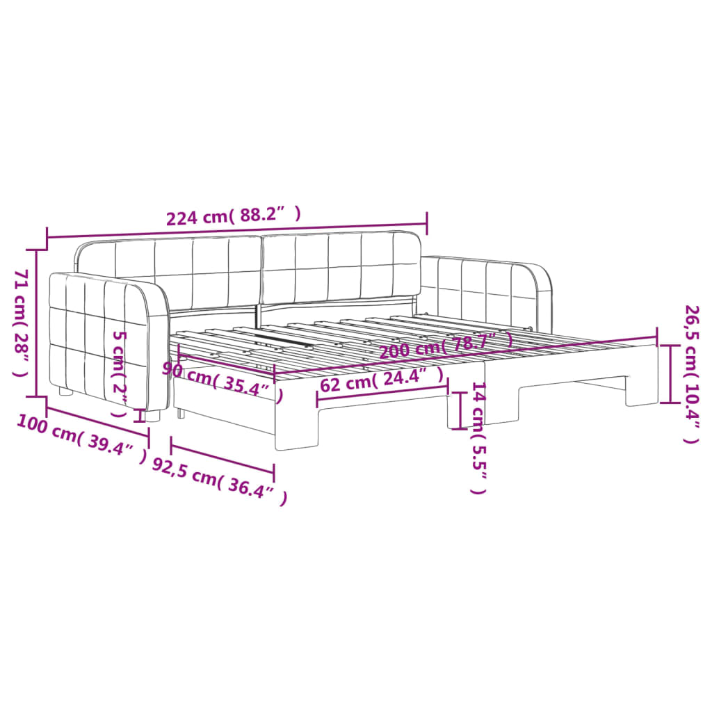 Pull out Daybed Pink 90x200 cm Velvet