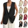 Women's Casual Summer Work Suit Vest Sleeveless V Neck Single Button Solid Color Jacket