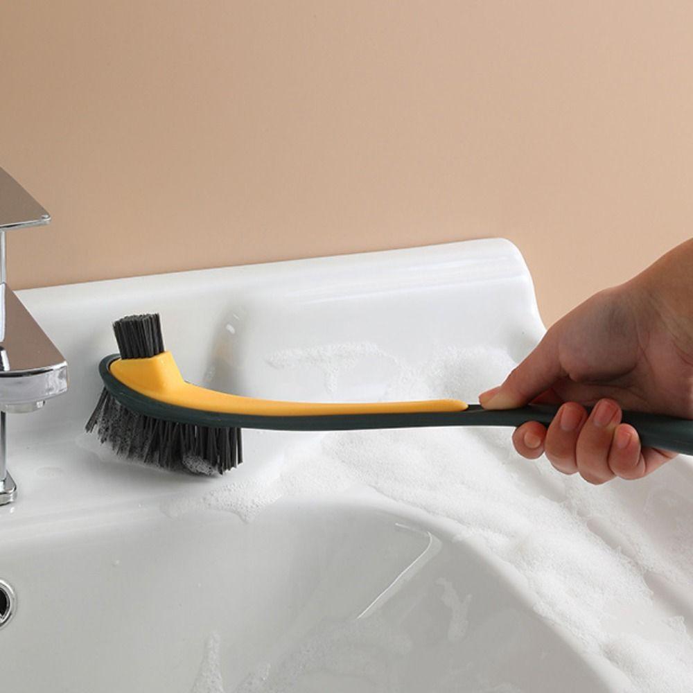 Long Handle Cleaning Brush Soft Hair Curved Brush Handle Double Head Toilet Brush Bathroom