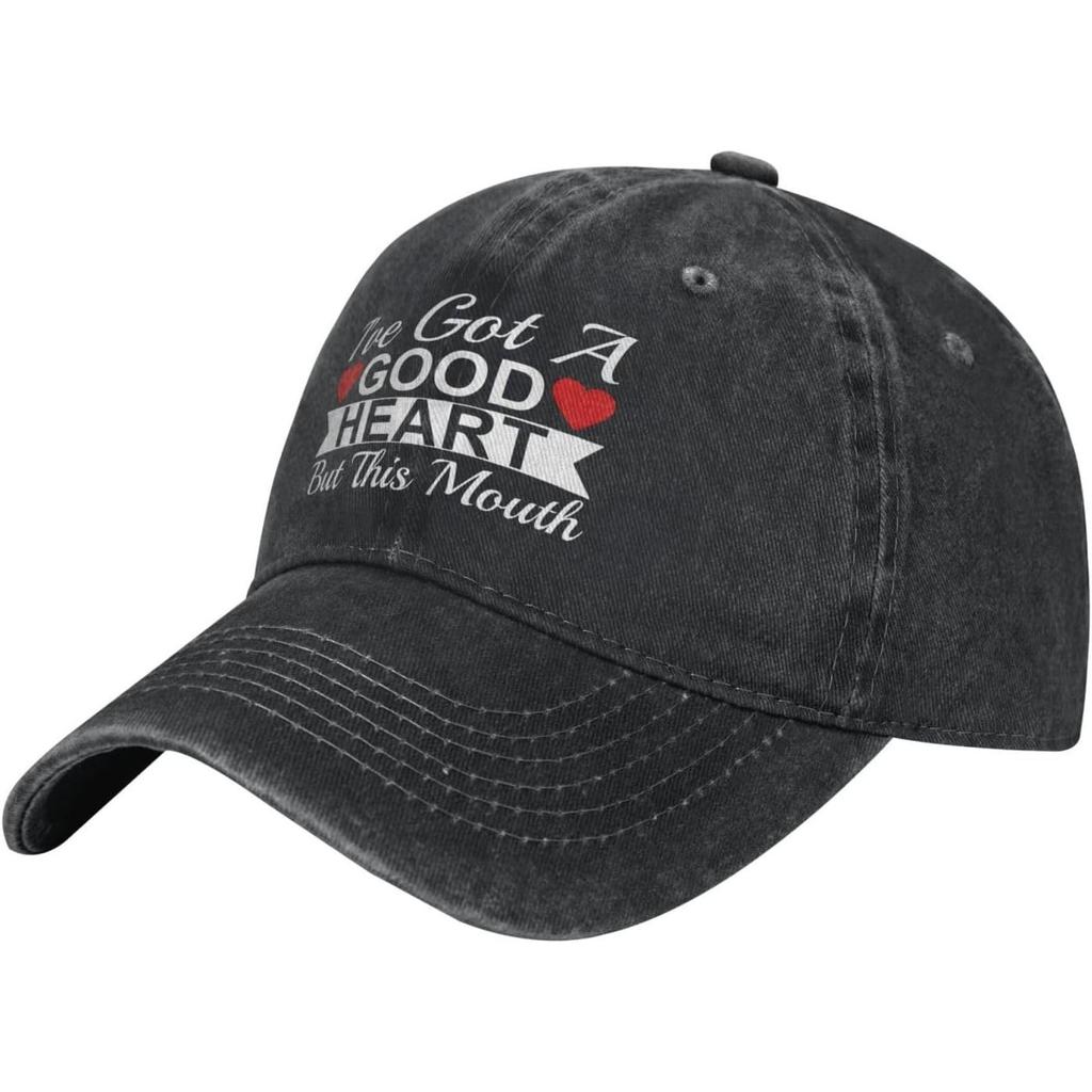 Good Heart But This Mouth Graphic Washed Cotton Baseball Cap Vintage Adjustable Dad Hat