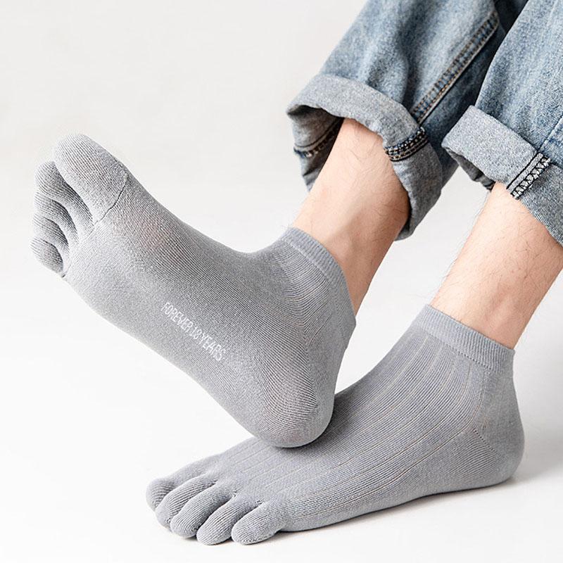 10 Pairs Ankle Five Finger Socks Men Cotton Striped Solid Breathable Sweat-Absorbing Young Fashion Sport Short Toe Socks Student