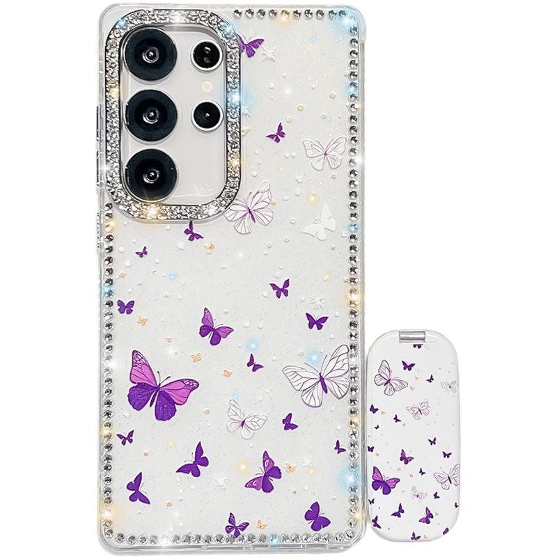 Butterfly Diamond Imd Hard Shell Suitable for Samsung S25 UltraS24FE Mirror Bracket Mobile Phone Case A56A17 Japanese and Korean