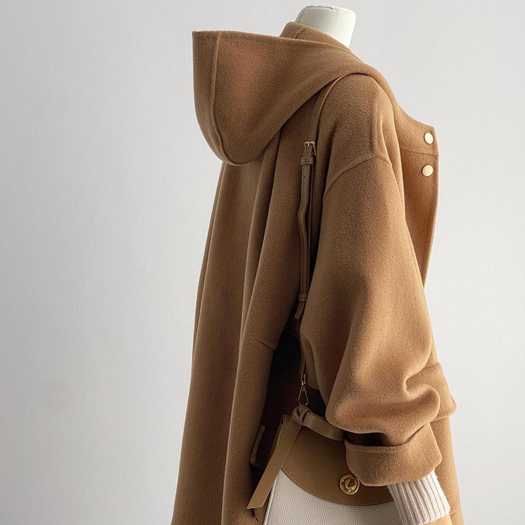 Women's 2025 Autumn Camel Hooded Double-Sided Wool Coat - New Korean Style High-End Overcoat