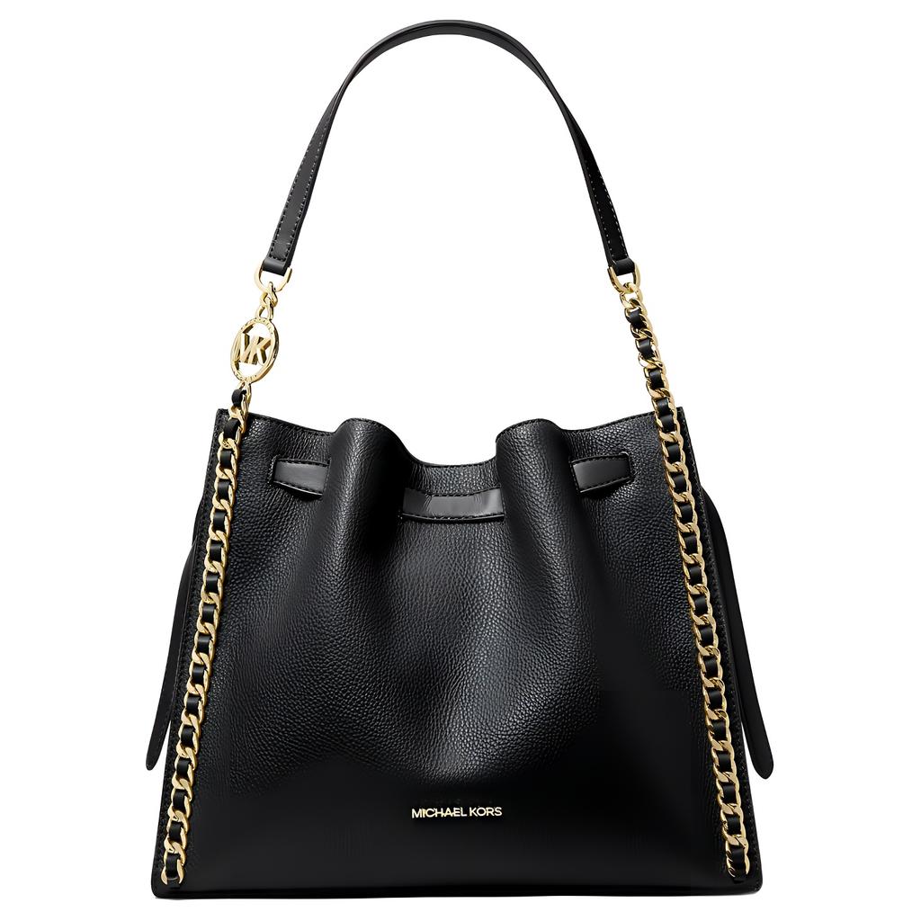 Michael Kors MK Mina Logo Snap Closure PU Shoulder Bag Large Women shoulder bag Black 35H3G4ML3I-BLACK