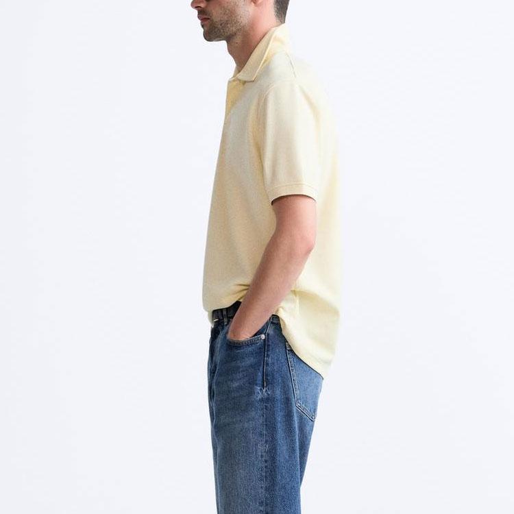 Zara Maglietta Polo Casual da Uomo a Maniche Corte, Colore Unito, con Bottoni, Giallo Chiaro 0526410-321