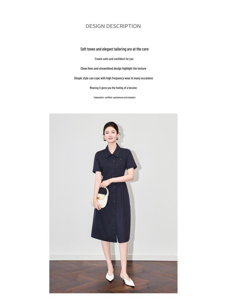 Nanyou High-Quality Elegant Lapel Shirt Dress for Women - High Waist Summer Style
