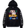 Panel-anime Men Hoodie Front Four Anime Panel Chest Print, Vertical Letter Sleeve Graphic, Soft Fleece Pullover for Sport Daily Wear