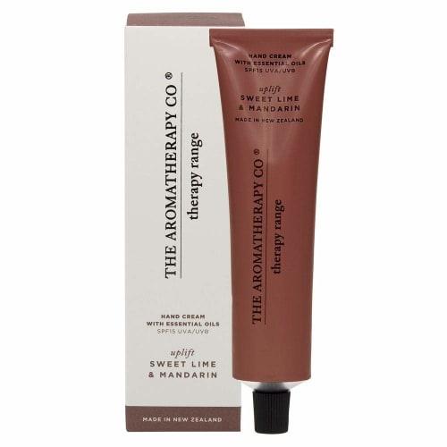

Aromatherapy Company Therapy Range Hand Cream, Sweet Lime & Mandarin, Uplift. Size: 45mm W x 47mm D x 162mm H. Volume: 75ml.
