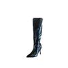 2025 Autumn European and American Style Simple Temperament Pointed High Boots Commuting Versatile Solid Color Wedge Wide Boots Low Heel Boots