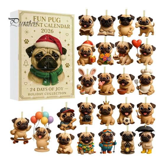 Holiday Countdown Calendar 2026 Christmas Advent Calendar, 24 Days with 2D Acrylic Gift for Kids Dog/Horse/Cat/Animals Pendants, Mini Animal