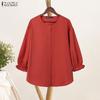 ZANZEA Women Casual Round Neck Solid Color Loose 3/4 Sleeve Blouse