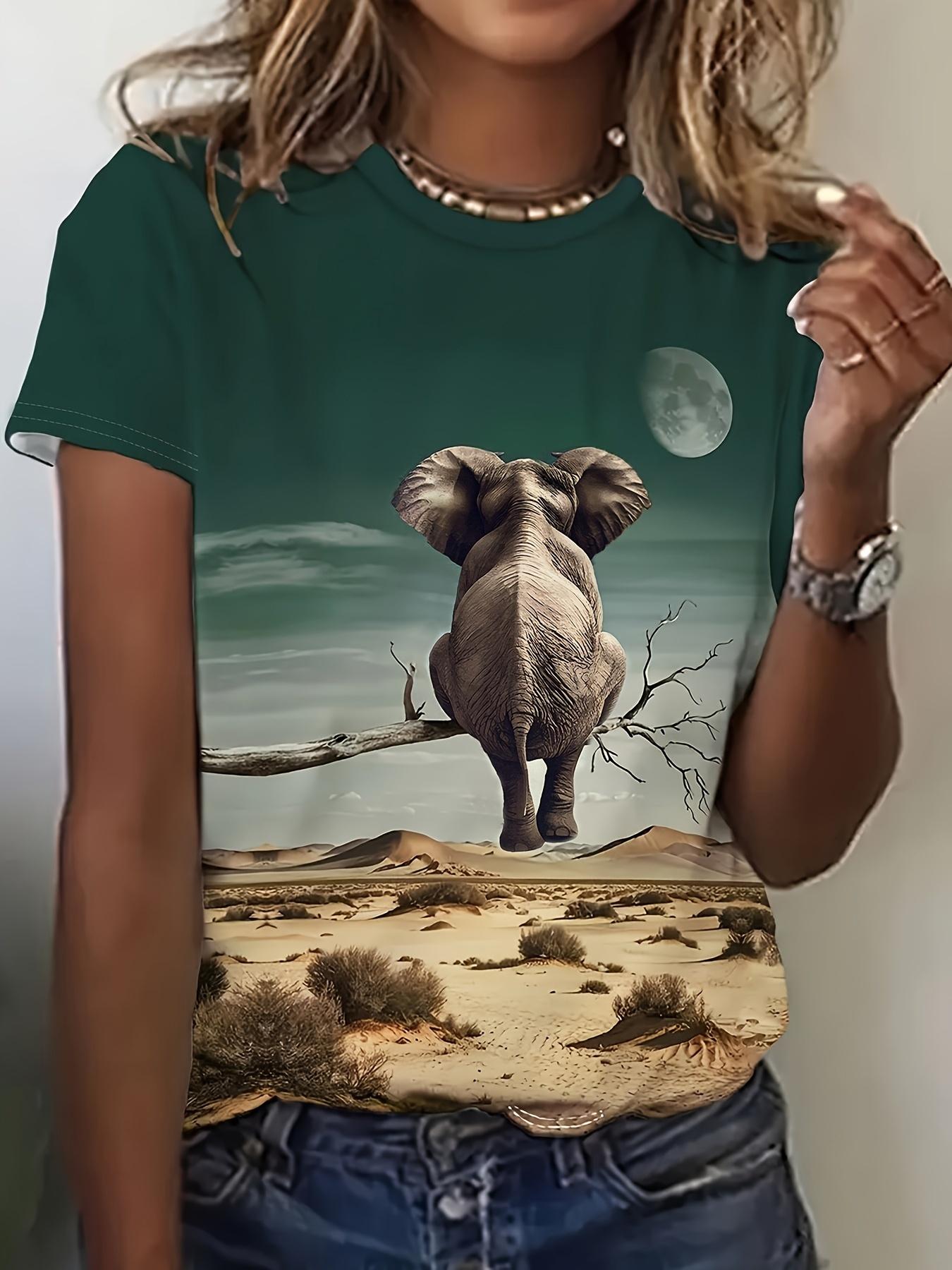 

Plus Size. Women s Casual Round Neck T-Shirt. 3D Digital Print Elephant Graphic. Polyester. Summer Fashion Top. Short Sleeve. Regular Length. Fabric 2XL дубильная кора