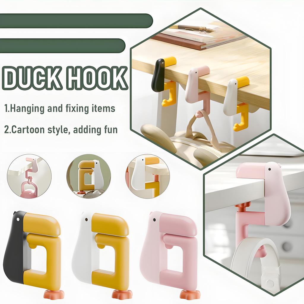 3PCS Cute Cartoon Multi-Purpose Duck Design Wall Hooks Hanger For Table Portable Folding Desk Stand Removable Reusable Backpack Hook