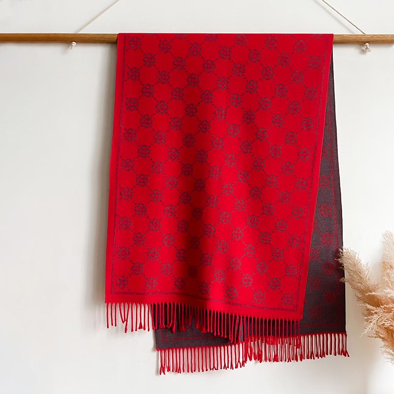 S Jacquard Design Winter Zweiseitiger Schal Kaschmir Weich Warm Langer Fransen Pashmina Schal Kälteschutz Winddichte Decke Schal