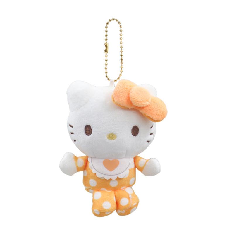 Adorable Japanese Style Cute Sanrio Polka Dot Bow Plush Toy Keychain For Girls Orange Dot