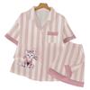 Summer Ice Silk Pajamas Female Sweet Lina Belle Simple Cartoon Striped Wear Loungewear Suit