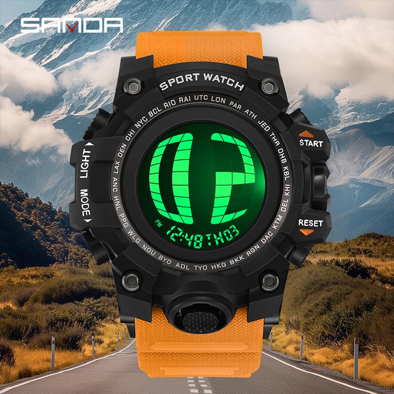 SANDA Luxury Men's Electronic Digital Watch Outdoor Sports Waterproof Countdown Men's Electronic Watch Alarm Clock