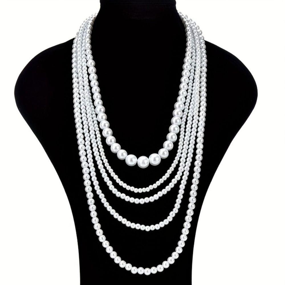Luxury Multi Layer Necklaces Charms Exaggerated Necklaces Pearl Beaded Necklaces  Dress Decoration
