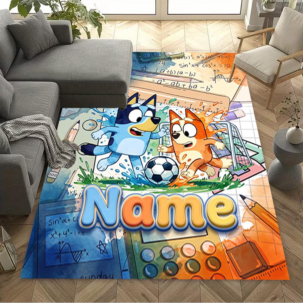 Bluey's Soccer Adventure Customized Name Floor Mat Perfect for Foyer Entryway Dining Room Hallway Anti-slip Rug Decorate Offices