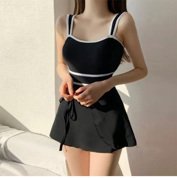 Source 1011 Korean ins new swimsuit female Korean version one-piece belly cover, thin and small chest conservative swimsuit